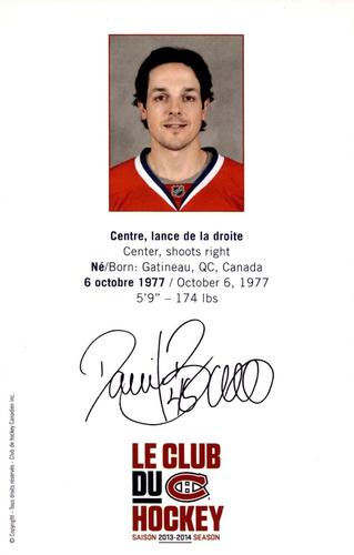 2013-14 Montreal Canadiens Playoffs Postcards #NNO Daniel Briere Back