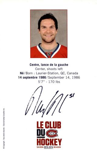 2013-14 Montreal Canadiens Playoffs Postcards #NNO David Desharnais Back