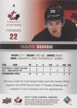 2022-23 Upper Deck Team Canada Juniors - Blue #4 Mavrik Bourque Back