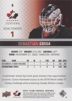 2022-23 Upper Deck Team Canada Juniors - Blue #9 Sebastian Cossa Back