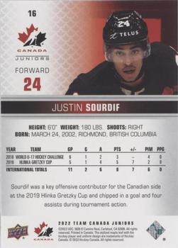 2022-23 Upper Deck Team Canada Juniors - Blue #16 Justin Sourdif Back