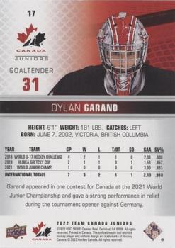 2022-23 Upper Deck Team Canada Juniors - Blue #17 Dylan Garand Back