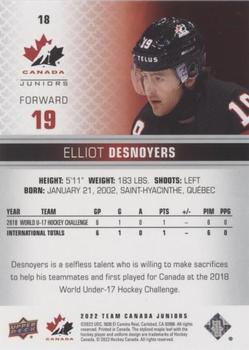 2022-23 Upper Deck Team Canada Juniors - Blue #18 Elliot Desnoyers Back