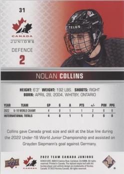 2022-23 Upper Deck Team Canada Juniors - Blue #31 Nolan Collins Back