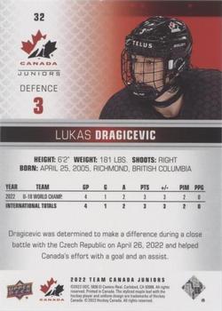 2022-23 Upper Deck Team Canada Juniors - Blue #32 Lukas Dragicevic Back