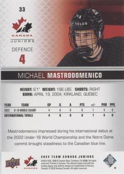 2022-23 Upper Deck Team Canada Juniors - Blue #33 Michael Mastrodomenico Back