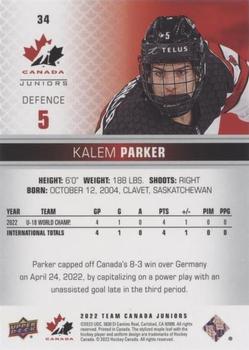 2022-23 Upper Deck Team Canada Juniors - Blue #34 Kalem Parker Back