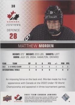 2022-23 Upper Deck Team Canada Juniors - Blue #38 Matthew Morden Back