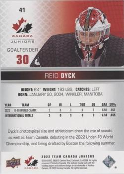 2022-23 Upper Deck Team Canada Juniors - Blue #41 Reid Dyck Back