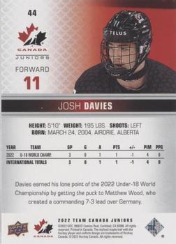 2022-23 Upper Deck Team Canada Juniors - Blue #44 Josh Davies Back
