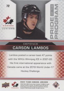 2022-23 Upper Deck Team Canada Juniors - Blue #72 Carson Lambos Back