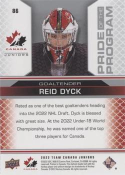 2022-23 Upper Deck Team Canada Juniors - Blue #86 Reid Dyck Back