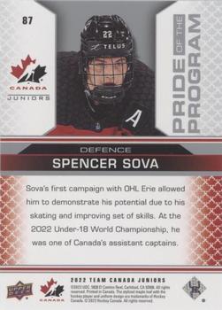 2022-23 Upper Deck Team Canada Juniors - Blue #87 Spencer Sova Back