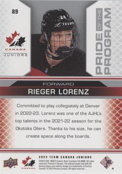 2022-23 Upper Deck Team Canada Juniors - Blue #89 Rieger Lorenz Back