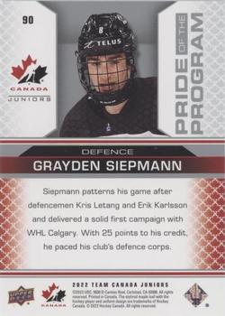 2022-23 Upper Deck Team Canada Juniors - Blue #90 Grayden Siepmann Back
