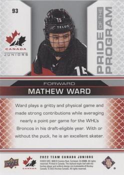 2022-23 Upper Deck Team Canada Juniors - Blue #93 Mathew Ward Back