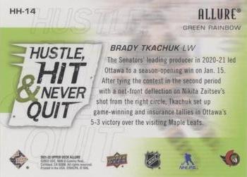 2021-22 Upper Deck Allure - Hustle, Hit & Never Quit Green Rainbow Achievements #HH-14 Brady Tkachuk Back