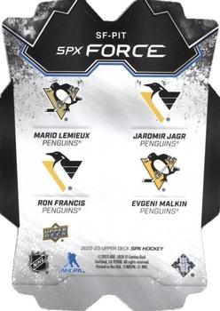 2022-23 SPx - SPx Force Gold #SF-PIT Mario Lemieux / Jaromir Jagr / Ron Francis / Evgeni Malkin Back