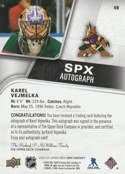 2022-23 SPx - Autographs #49 Karel Vejmelka Back