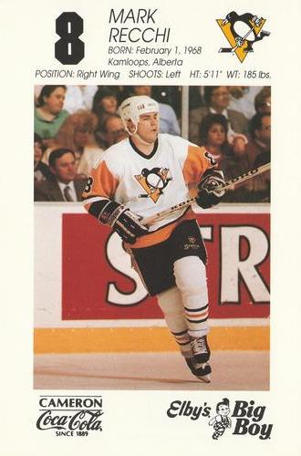 1989-90 Coke/Elby's Pittsburgh Penguins #NNO Mark Recchi Front