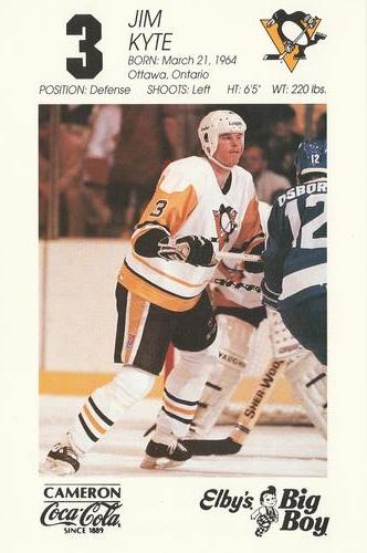 1989-90 Coke/Elby's Pittsburgh Penguins #NNO Jim Kyte Front