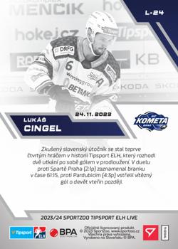 2023-24 SportZoo Live Tipsport ELH #L-24 Lukáš Cingel Back