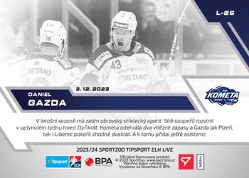 2023-24 SportZoo Live Tipsport ELH #L-26 Daniel Gazda Back