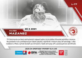 2023-24 SportZoo Live Tipsport ELH #L-77 Marek Mazanec Back