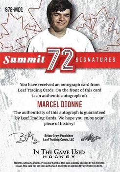 2022-23 Leaf In The Game Used - Summit ‘72 Signatures Purple Foil #S72-MD1 Marcel Dionne Back