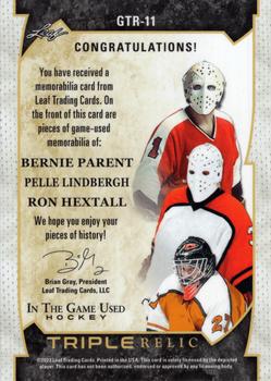 2022-23 Leaf In The Game Used - Game Used Triple Relics Silver Sparkle #GTR-11 Bernie Parent / Pelle Lindbergh / Ron Hextall Back