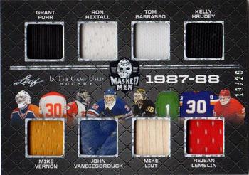 2022-23 Leaf In The Game Used - Masked Men: Year of the Goalie Relics Silver Sparkle #YG-6 Grant Fuhr / Mike Vernon / Ron Hextall / John Vanbiesbrouck / Tom Barrasso / Mike Liut / Kelly Hrudey / Rejean Lemelin Front