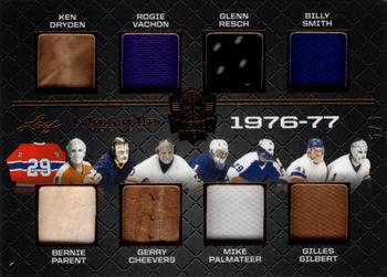 2022-23 Leaf In The Game Used - Masked Men: Year of the Goalie Relics Silver Pattern #YG-4 Ken Dryden / Bernie Parent / Rogie Vachon / Gerry Cheevers / Glenn Resch / Mike Palmateer / Billy Smith / Gilles Gilbert Front