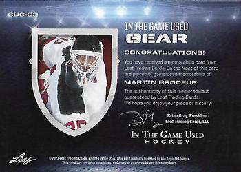 2022-23 Leaf In The Game Used - In The Game Used Gear Purple Foil #GUG-22 Martin Brodeur Back