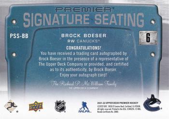 2021-22 Upper Deck Premier - Premier Signature Seats Stars #PSS-BB Brock Boeser Back