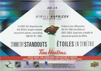 2023-24 Upper Deck Tim Hortons - Symmetry Standouts #3D-15 Kirill Kaprizov Back