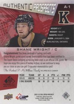 2021-22 SP Game Used CHL - Memorabilia Red Achievement #A-1 Shane Wright Back