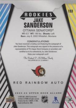 2022-23 Upper Deck Allure - Autographs Red Rainbow #153 Jake Sanderson Back