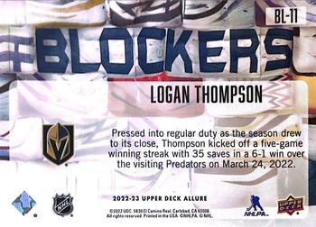 2022-23 Upper Deck Allure - Blockers #BL-11 Logan Thompson Back