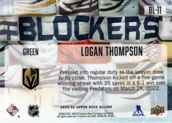 2022-23 Upper Deck Allure - Blockers Green #BL-11 Logan Thompson Back