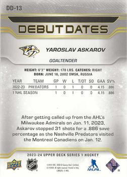 2023-24 Upper Deck - Debut Dates #DD-13 Yaroslav Askarov Back