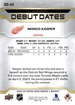 2023-24 Upper Deck - Debut Dates #DD-24 Marco Kasper Back