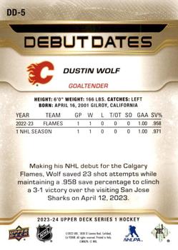 2023-24 Upper Deck - Debut Dates Gold #DD-5 Dustin Wolf Back