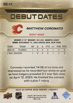 2023-24 Upper Deck - Debut Dates Gold #DD-11 Matthew Coronato Back