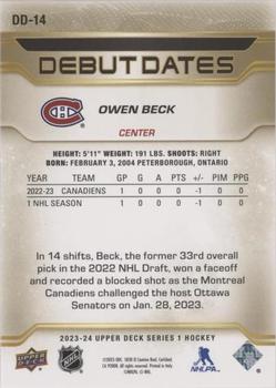 2023-24 Upper Deck - Debut Dates Gold #DD-14 Owen Beck Back