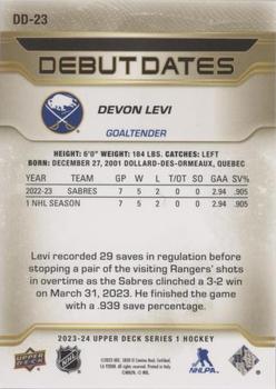 2023-24 Upper Deck - Debut Dates Gold #DD-23 Devon Levi Back