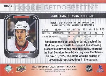 2023-24 Upper Deck - Rookie Retrospective #RR-12 Jake Sanderson Back