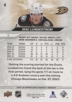 2023-24 Upper Deck - Outburst Silver #4 Isac Lundestrom Back