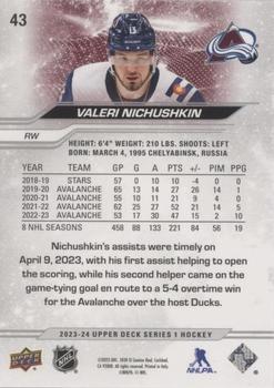 2023-24 Upper Deck - Outburst Silver #43 Valeri Nichushkin Back