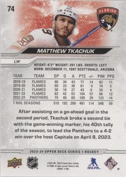 2023-24 Upper Deck - Outburst Silver #74 Matthew Tkachuk Back
