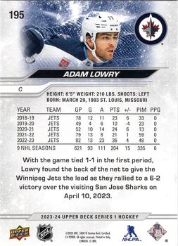 2023-24 Upper Deck - Outburst Silver #195 Adam Lowry Back